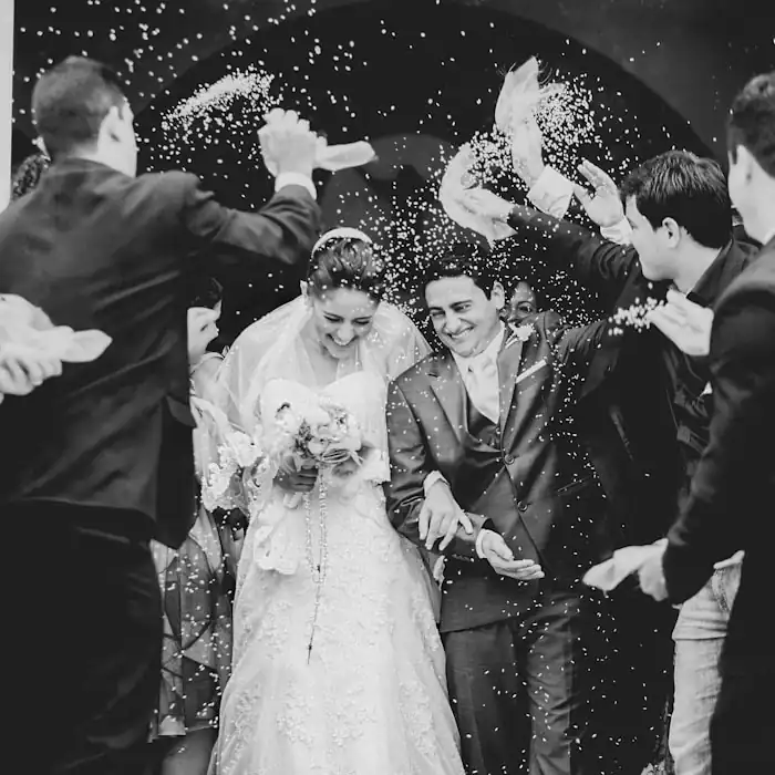 Newlyweds showered in confetti as they leave the ceremony